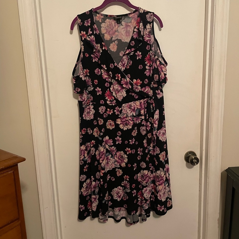 Torrid Floral Midi Dress with Black and Purple Hues